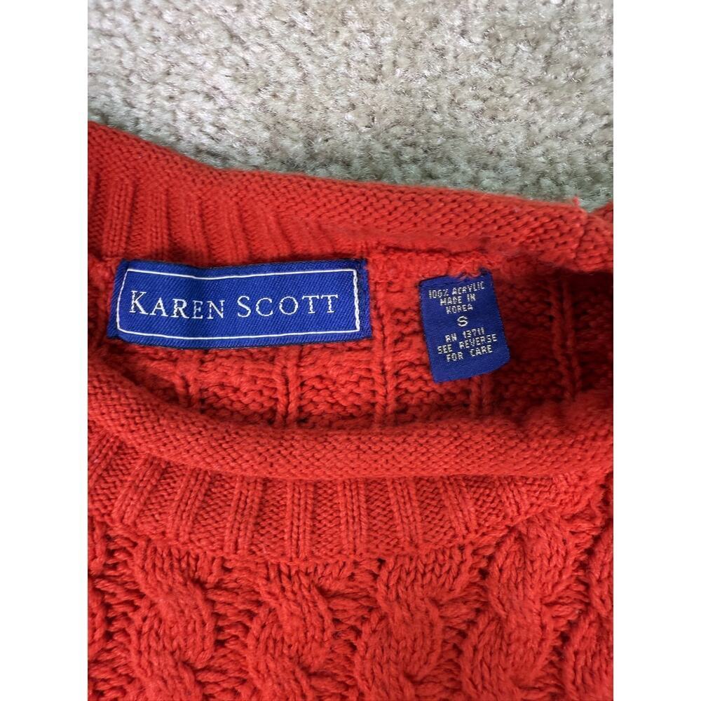 Karen Scott Sweater Women's Size Small Red Long Sleeves Cable Knit Pullover C691 - Picture 5 of 9
